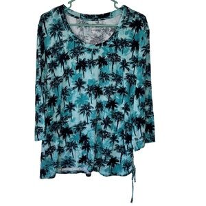 3/$20 Palm Grove Palm Tree Print 3/4 Sleeve Women's Top